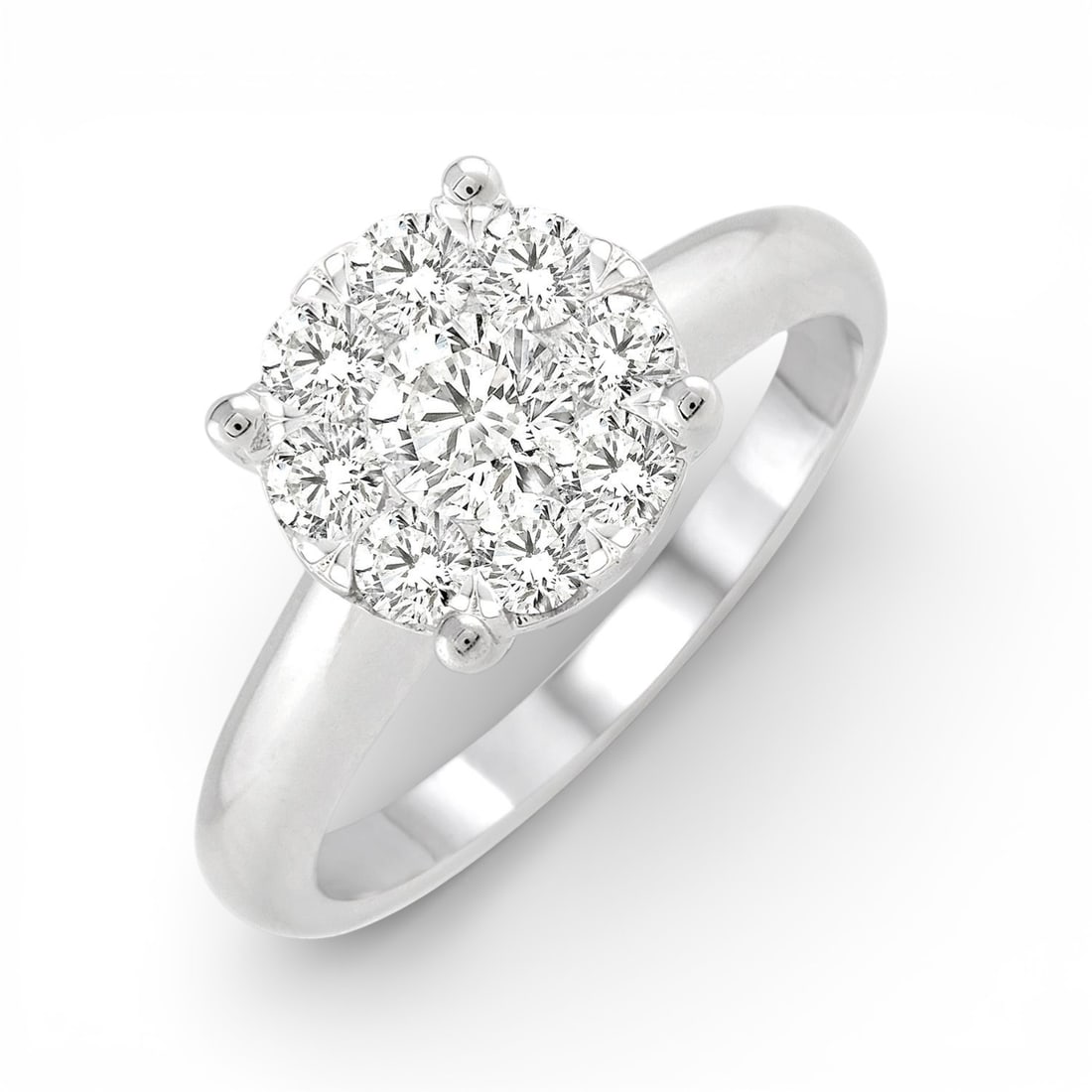 0.51 ctw Diamond Cluster 14K White Gold Ring: Rare and radiant, this magnificent Cluster ring featuring White Diamond offers a touch of the extraordinary. Crafted with precision, the Cluster setting is seamlessly integrated into 3.2 grams of 14K 