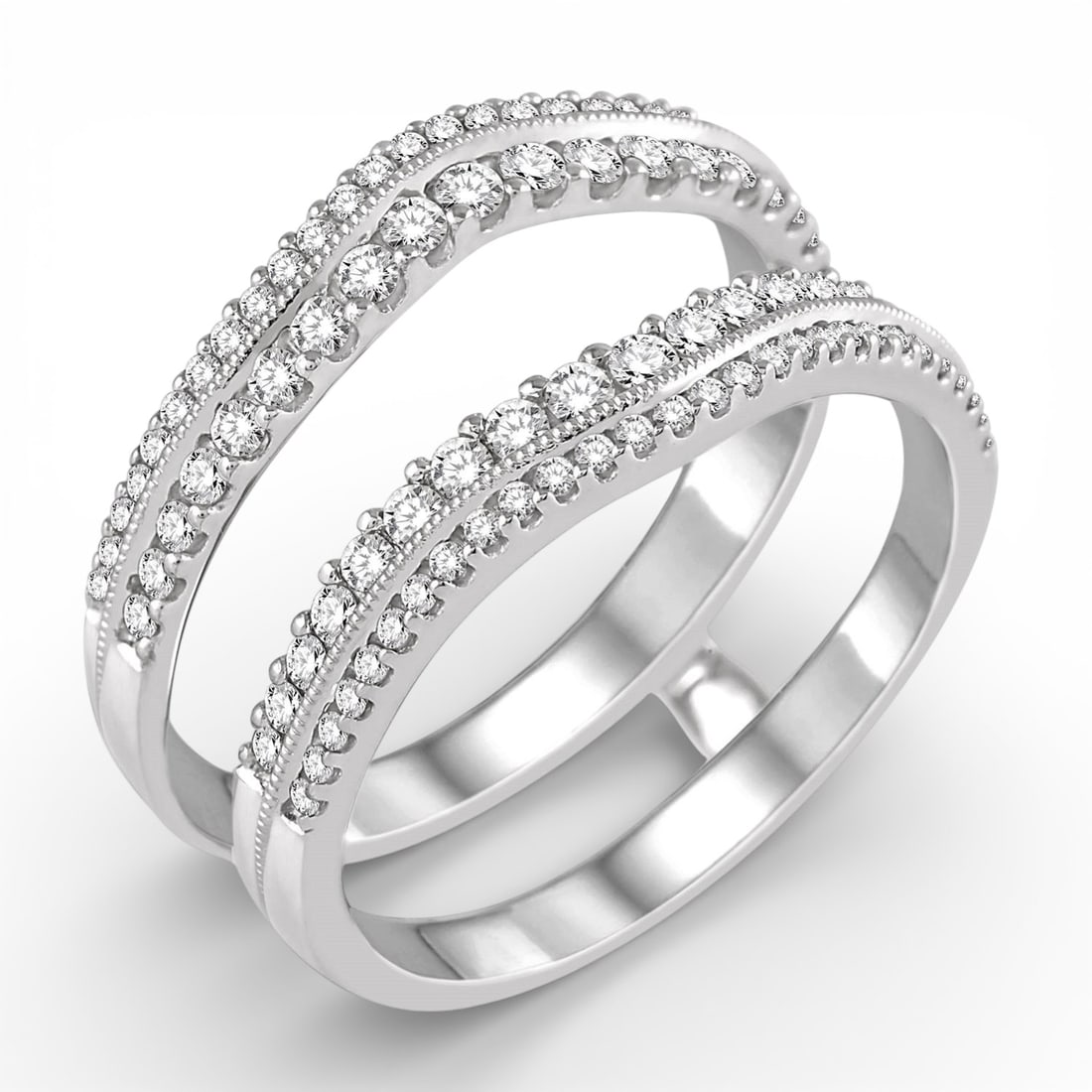 0.66 ctw White Diamond 14K White Gold Insert Ring: Captured in a moment of brilliance, this stunning Double Row ring featuring White Diamond speaks to the connoisseur. The gemstones are nestled within a Pave framework, supported by a substantial 4.45 
