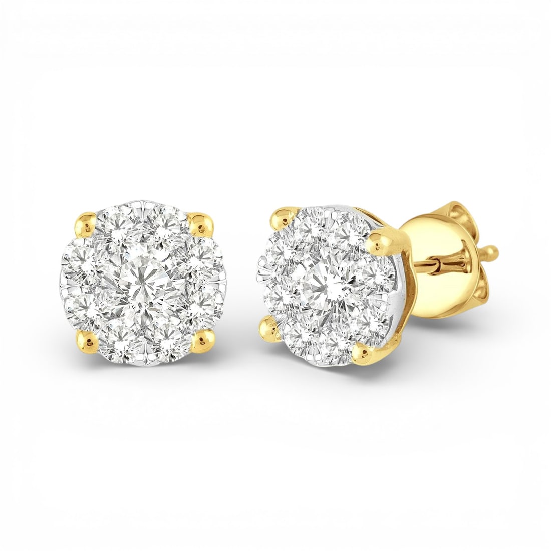 0.52 ctw White Diamond Cluster 14K Yellow & White Gold Stud Earrings: An exquisite masterpiece of haute joaillerie, this stunning Cluster pair of earrings featuring Natural Diamonds is a true treasure. Crafted with precision, the Cluster setting is seamlessly integrated