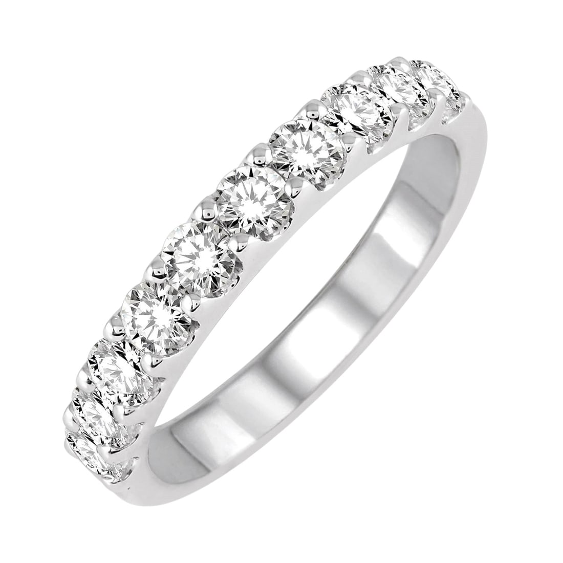 1.00 ctw Diamond Wedding Band 14K White Gold Ring: A vision of luxury, this magnificent Round Cut Wedding Band ring featuring White Diamond defines sophistication. The gemstones are nestled within a Half-Eternity framework, supported by a substantial 