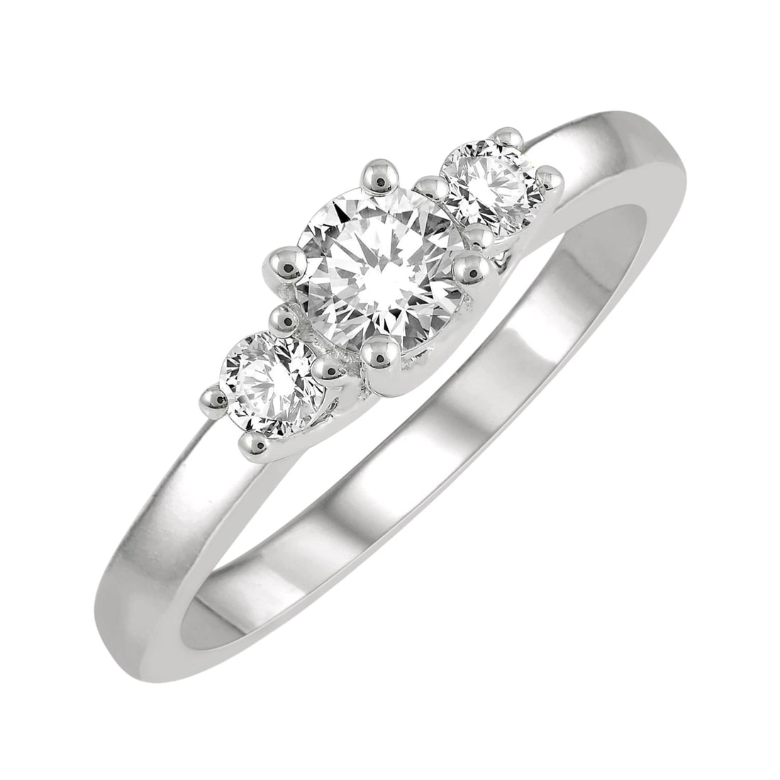 0.51 ctw Diamond Three-Stone 14K White Gold Ring: Defining modern elegance, this elegant Three-Stone ring featuring Natural Diamonds captures the essence of style. Securely held in a classic Three-Stone design, the ring is forged from 3.5 grams of hi