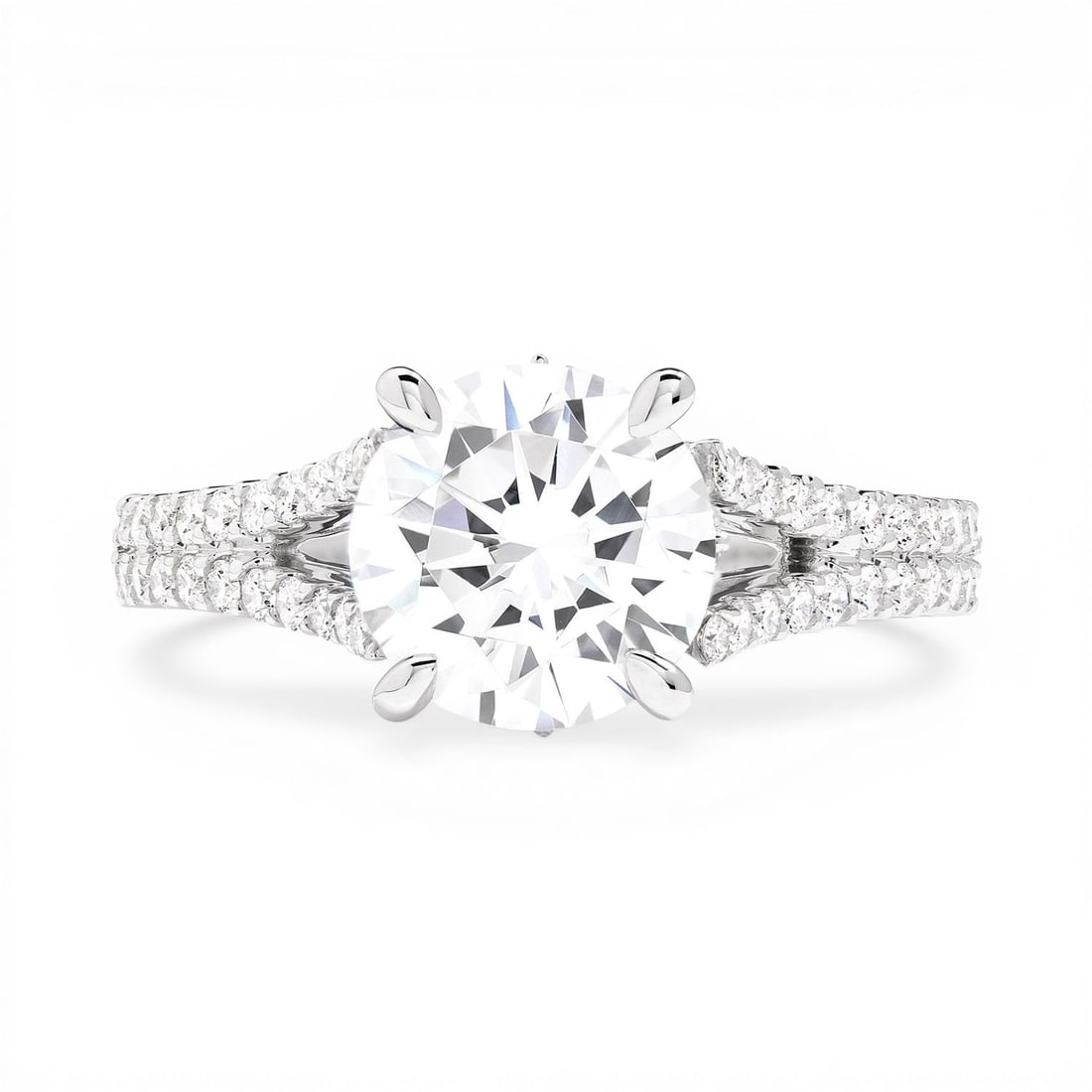 0.72 ctw White Diamond Split Shank 14K White Gold Engagement Ring: Captured in a moment of brilliance, this elegant Split Shank ring featuring White Diamond speaks to the connoisseur. Expertly mounted in a Split Shank setting, the ring is crafted in 3.7 grams of soli