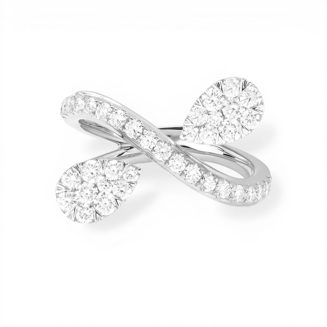 1.19 ctw Pear Diamond Toi Et Moi Cluster 18K White Gold Ring: Exuding opulence and grace, this breathtaking Toi Et Moi Cluster ring featuring White Diamond is crafted for the distinguished. Crafted with precision, the Toi Et Moi setting is seamlessly integrated 