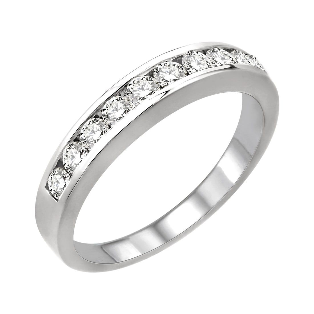 0.50 ctw Diamond Channel Set 14K White Gold Ring: Captured in a moment of brilliance, this magnificent Channel Set Band ring featuring White Diamond speaks to the connoisseur. The gemstones are nestled within a Channel-Set Band framework, supported b
