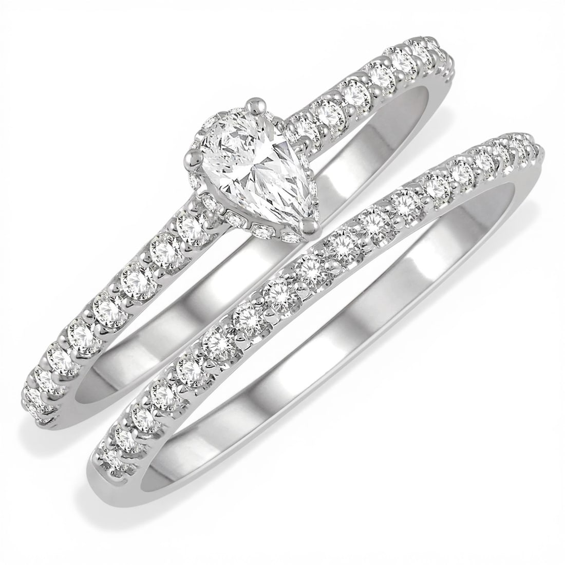 0.61 ctw Pear Cut Diamond Halo Wedding Set 14K White Gold: Defining modern elegance, this stunning Halo Wedding Set featuring White Diamond captures the essence of style. Expertly mounted in a Halo setting, the jewelry set is crafted in 3.35 grams of solid 14