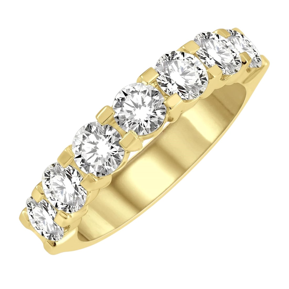 1.47 ctw 7-Stone Round Diamond Wedding Band 14k Yellow Gold: Captured in a moment of brilliance, this stunning 7 Stone ring featuring White Diamond speaks to the connoisseur. The gemstones are nestled within a Shared Prong Band framework, supported by a substan