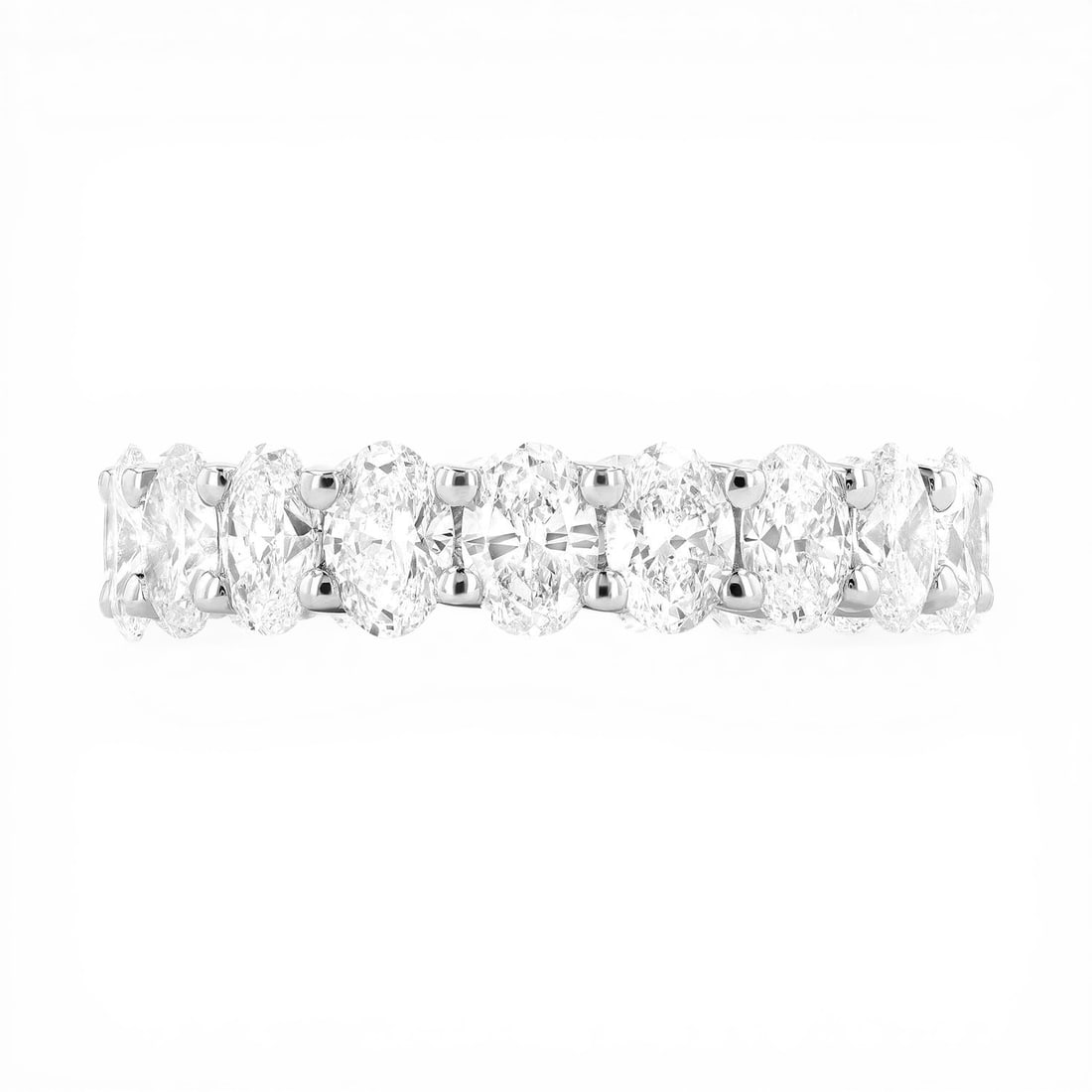 4.75 ctw Oval Diamond Duchess Eternity Band Platinum Ring: Rare and radiant, this magnificent Eternity Band ring featuring White Diamond offers a touch of the extraordinary. Crafted with precision, the Shared Prong setting is seamlessly integrated into 4.25 g