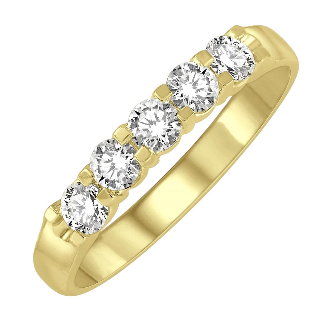 0.50 ctw Five Stone Diamond 14K Yellow Gold Band Ring: Exuding opulence and grace, this elegant Five Stone ring featuring White Diamond is crafted for the distinguished. Crafted with precision, the Five-Stone Band setting is seamlessly integrated into 2.5