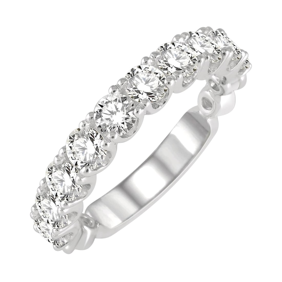 1.50 ctw White Diamond 14K White Gold Band Ring: A vision of luxury, this stunning Lattice Wedding Band ring featuring White Diamond defines sophistication. Securely held in a classic Shared Prong Line Setting design, the ring is forged from 3.7 gra