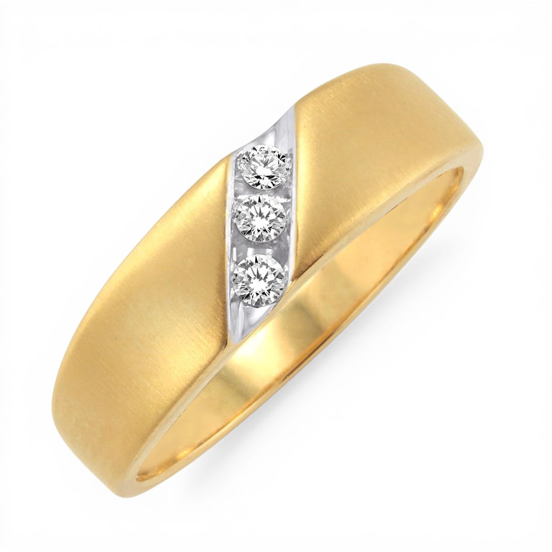 0.12 ctw Round Diamond Men's 14K Yellow Gold Band Ring: A vision of luxury, this elegant Channel-Set Band Ring featuring White Diamond defines sophistication. Securely held in a classic Channel-Set design, the Band Ring is forged from 3.4 grams of high-pol