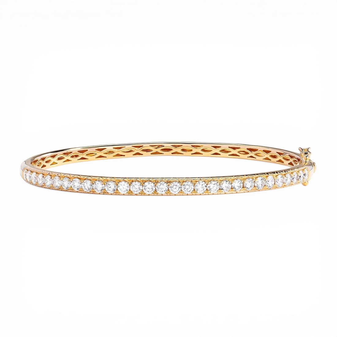 2.03 ctw White Diamond Bangle Bracelet 18K Yellow Gold: A vision of luxury, this magnificent Duchess Timeless bangle bracelet featuring White Diamond defines sophistication. Securely held in a classic Line Setting design, the bangle bracelet is forged from