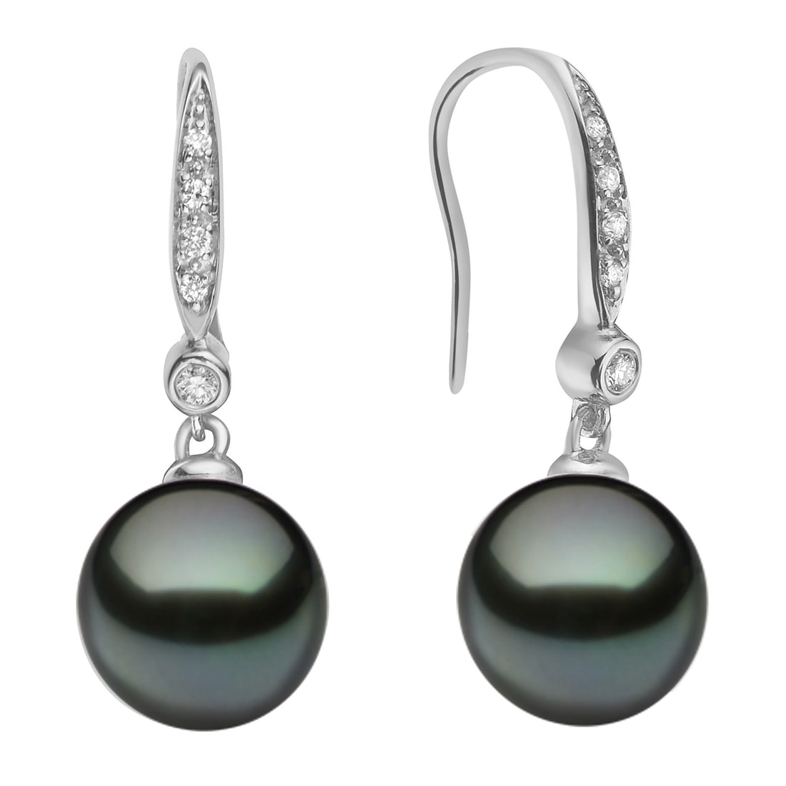 Modern Pearl Earrings with Diamonds in 14k White Gold Rhodium Finish: In a display of refined elegance, these Modern earrings feature lustrous pearls as the primary stone, complemented by sparkling round-cut diamonds. Crafted in 14k White Gold with a Rhodium finish, the