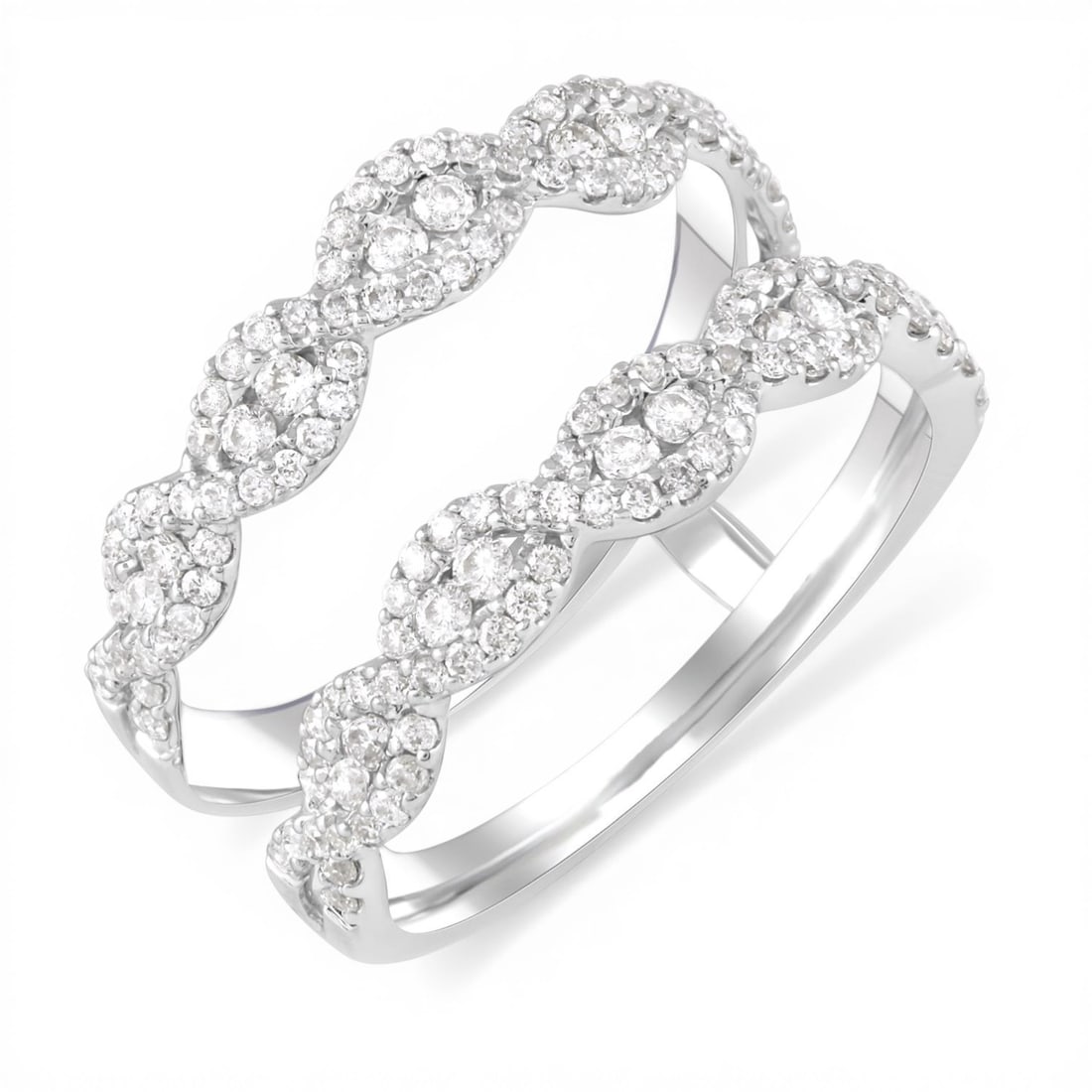 0.71 ctw White Diamond 14K White Gold Insert Ring: Captured in a moment of brilliance, this elegant Intertwined ring featuring White Diamond speaks to the connoisseur. Expertly mounted in a Prong and Pave setting, the ring is crafted in 3.5 grams of s