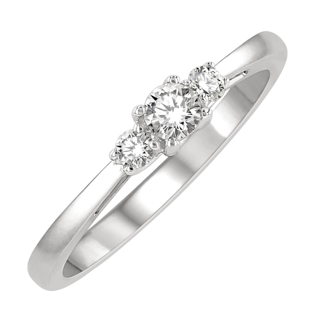 0.24 ctw Round Diamond Three-Stone 14K White Gold Ring: An exquisite masterpiece of haute joaillerie, this elegant Three-Stone ring featuring White Diamond is a true treasure. Showcasing the gems in a Three-Stone arrangement, the ring consists of 2.8 grams
