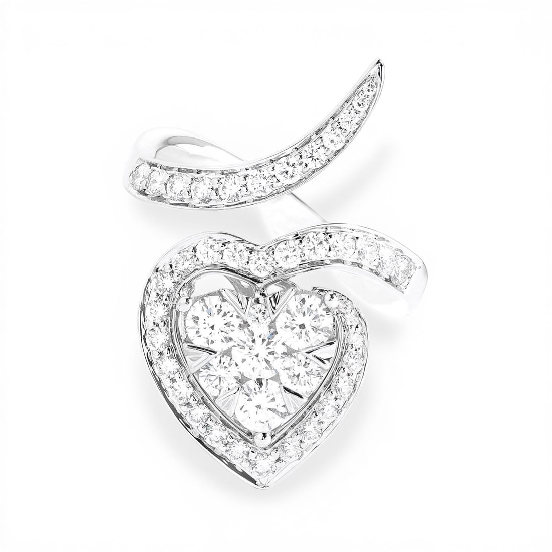 1.38 ctw Diamond Fiori Cocktail Cluster 18K White Gold Ring: A testament to superior craftsmanship, this magnificent Cluster ring featuring Natural Diamonds is unparalleled. Showcasing the gems in a Halo arrangement, the ring consists of 6.85 grams of 18K White