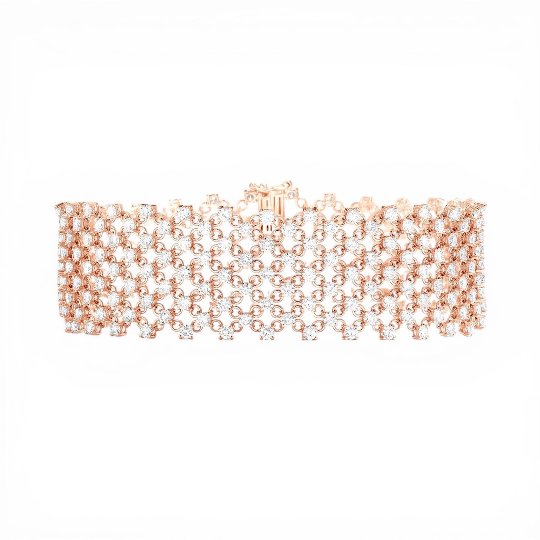 11.49 ctw White Diamond 18K Rose Gold Bracelet: Timeless and sophisticated, this luxurious Silk bracelet featuring White Diamond radiates enduring beauty. The gemstones are nestled within a Pave framework, supported by a substantial 20.0 grams 18K 