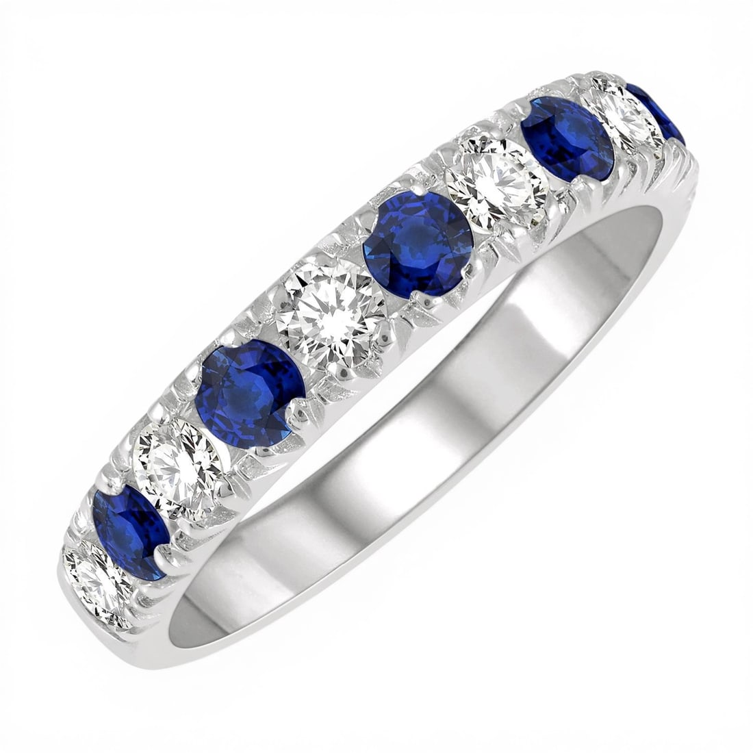 2.9mm Sapphire and 0.55 ctw Diamond 14K White Gold Band Ring: A testament to superior craftsmanship, this magnificent Half-Eternity Band ring featuring White Diamond, Blue Sapphire is unparalleled. Showcasing the gems in a Half-Eternity Band arrangement, the rin