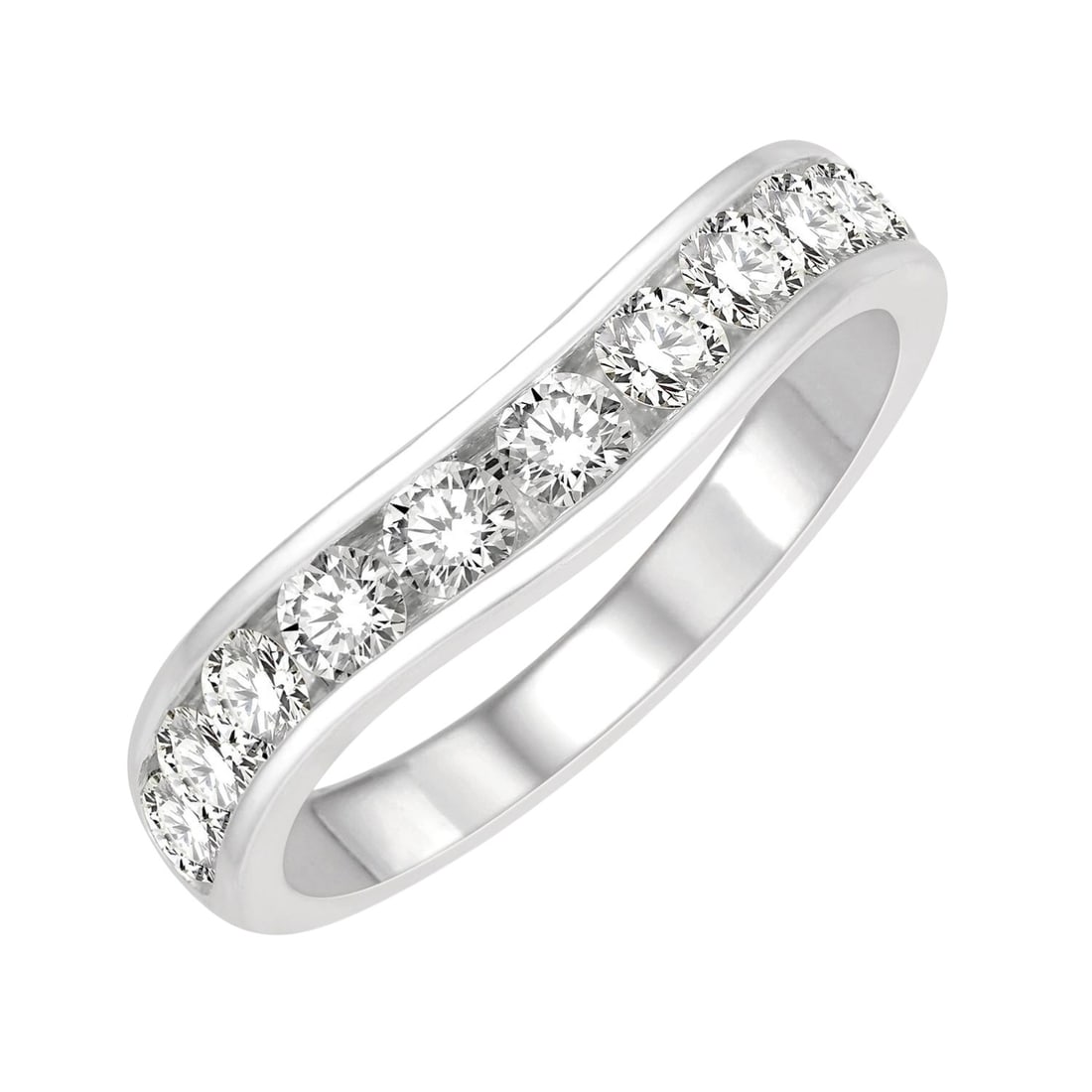 1.0 ctw Round Diamond Inlay Wedding Band 14K White Gold Ring: Exuding opulence and grace, this elegant Inlay ring featuring White Diamond is crafted for the distinguished. Showcasing the gems in a Channel arrangement, the ring consists of 3.6 g of 14K White Gold
