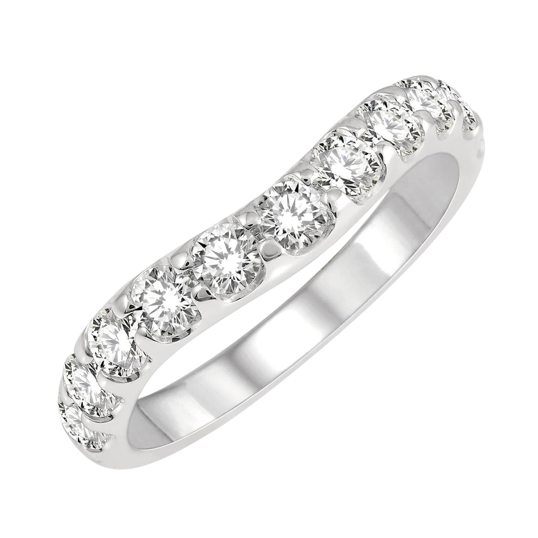 1.0 ctw White Diamond 14K White Gold Band Ring: A symphony of light and color, this breathtaking Arched Center ring featuring Natural Diamonds embodies the pinnacle of luxury. Securely held in a classic Shared Prong Setting design, the ring is forg