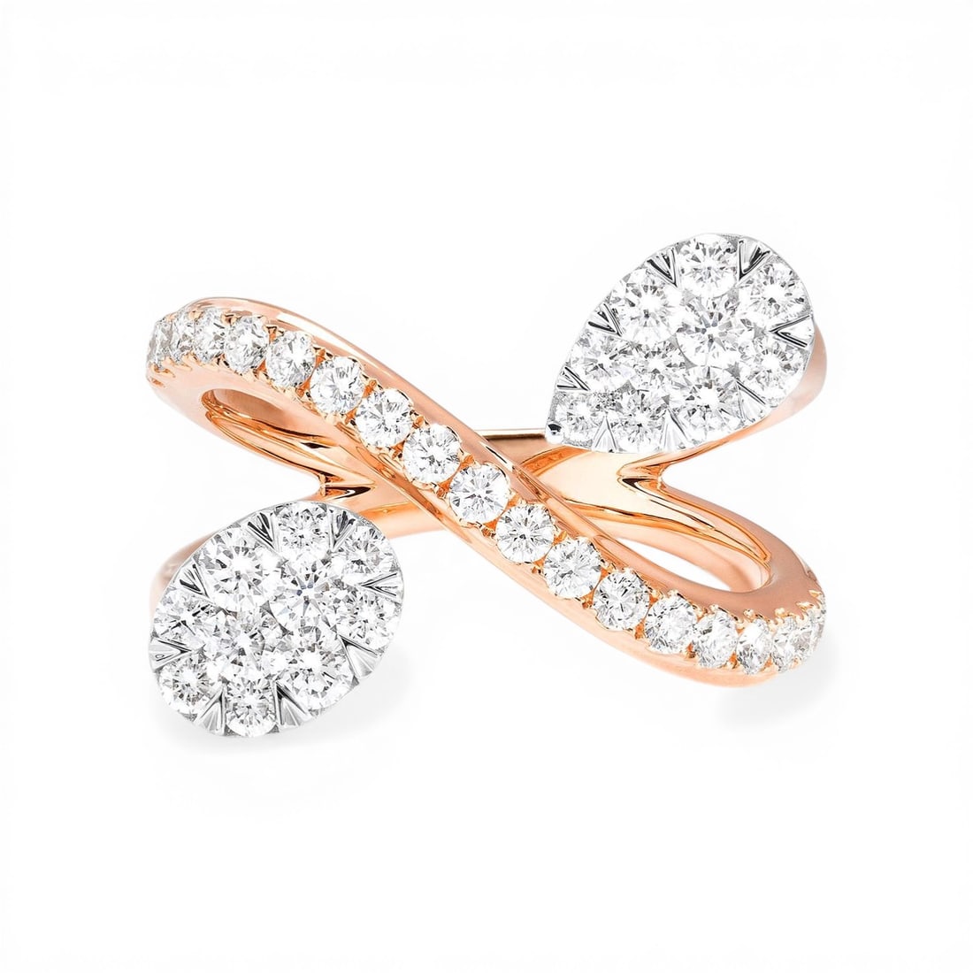 1.21 ctw Diamond Toi Et Moi Cluster 18K Rose & White Gold Ring: Defining modern elegance, this stunning Toi Et Moi Cluster ring featuring White Diamond captures the essence of style. The gemstones are nestled within a Toi et Moi framework, supported by a substanti