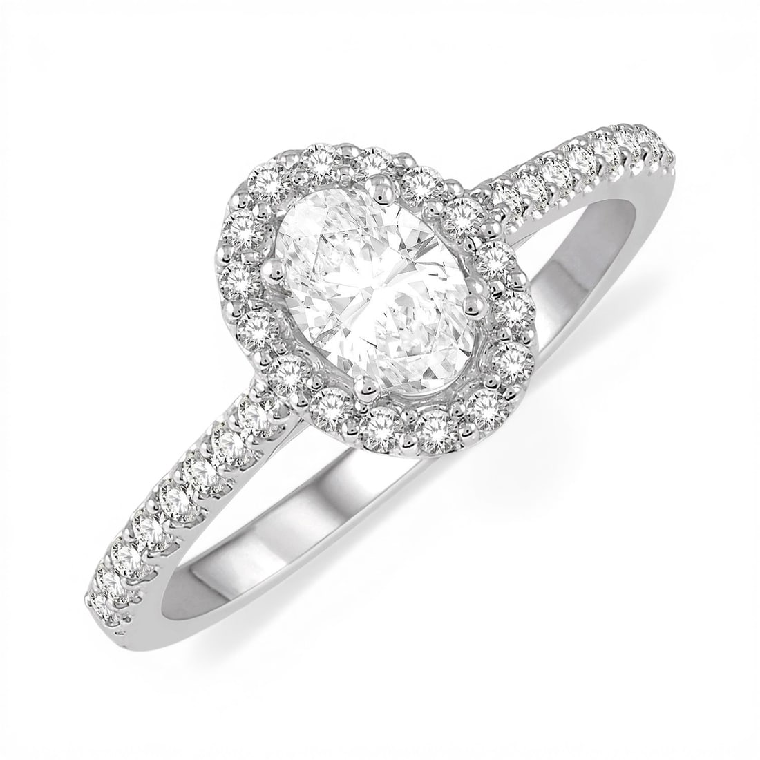 0.41 ctw Oval Diamond Halo Engagement 14K White Gold Ring: Epitomizing grandeur, this magnificent Halo ring featuring White Diamond stands as a beacon of refined taste. A detailed Halo gallery secures the stones, rendered in 2.8 grams of lustrous 14K White Go