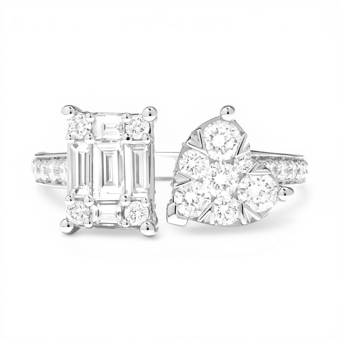1.57 ctw Diamond Empress Heart Toi Et Moi 18K White Gold Ring: Captured in a moment of brilliance, this exquisite Toi Et Moi ring featuring White Diamond speaks to the connoisseur. The gemstones are nestled within a Toi et Moi framework, supported by a substantia