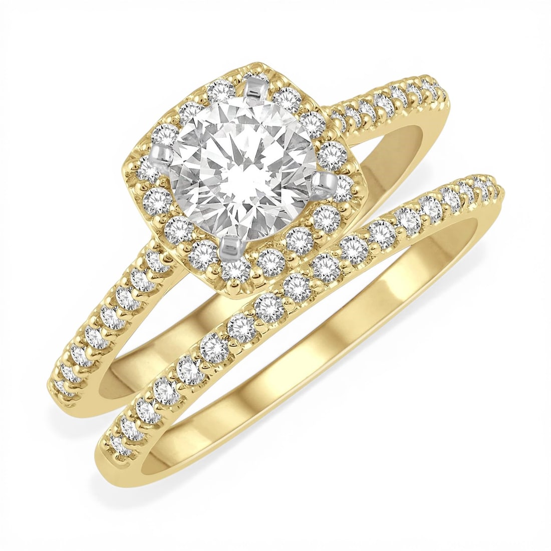 0.52 ctw Round Diamond Halo 14K Yellow & White Gold Wedding Set: Timeless and sophisticated, this magnificent Halo wedding set featuring White Diamond radiates enduring beauty. Expertly mounted in a Halo setting, the ring set is crafted in 4.75 grams of solid 14K Y