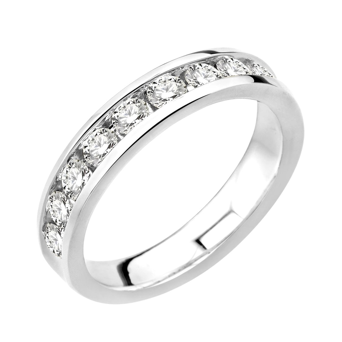 1.0 ctw Round Diamond Channel Set 14K White Gold Wedding Band: A testament to superior craftsmanship, this exquisite Channel Set band ring featuring White Diamond is unparalleled. Crafted with precision, the Channel-Set Band setting is seamlessly integrated into 