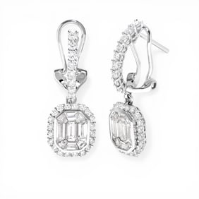 2.11 ctw Diamond & Emerald Empress Dangling 18K White Gold Earrings