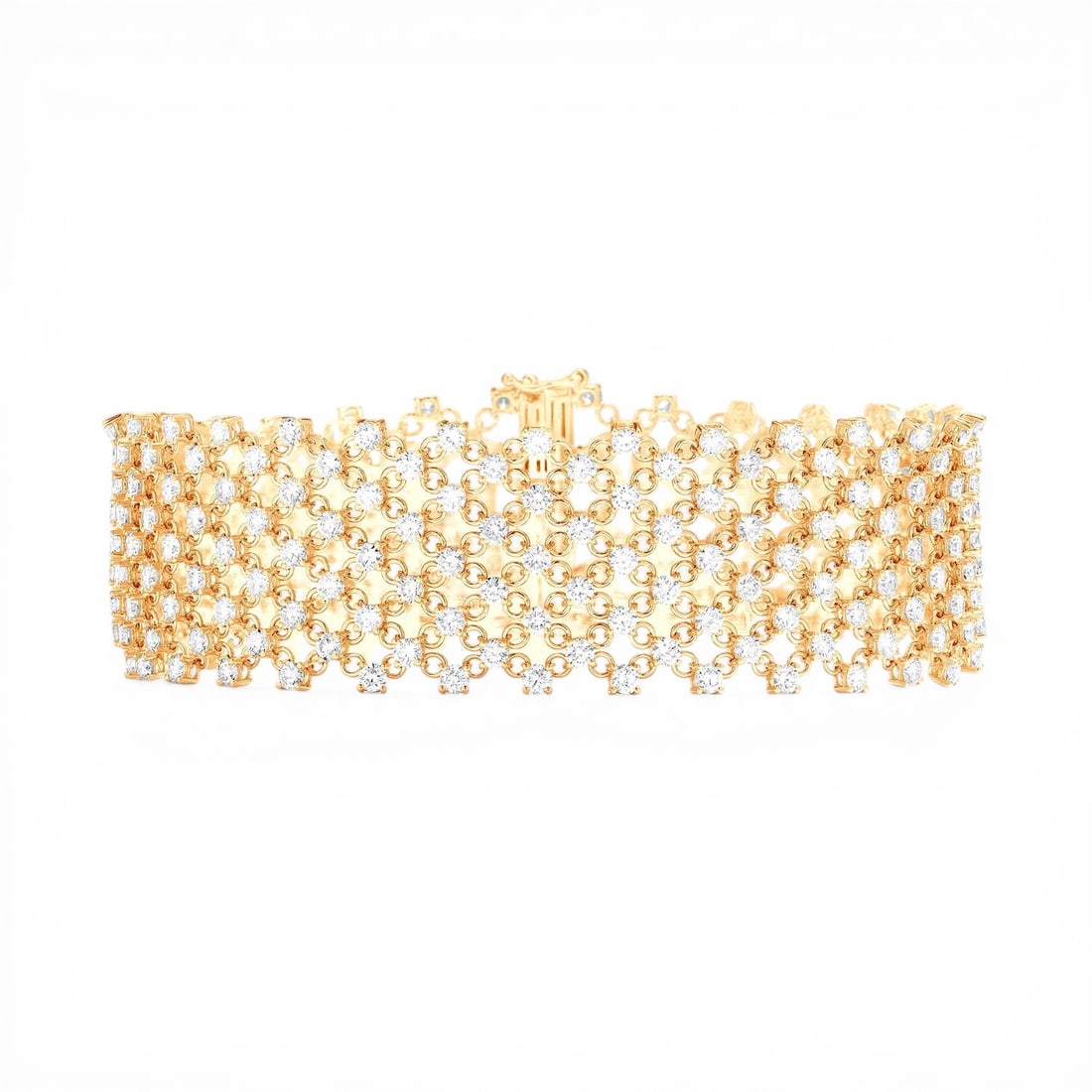 11.49 ctw White Diamond Silk 18K Yellow Gold Bracelet: Defining modern elegance, this breathtaking Silk bracelet featuring Natural Diamonds captures the essence of style. Securely held in a classic Articulated Link Mesh design, the bracelet is forged from
