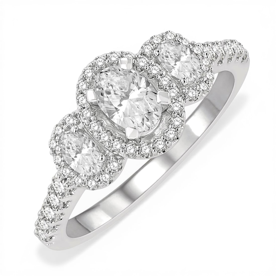 1.01 ctw Diamond Past Present Future 14K White Gold Engagement Ring (1 of 3)