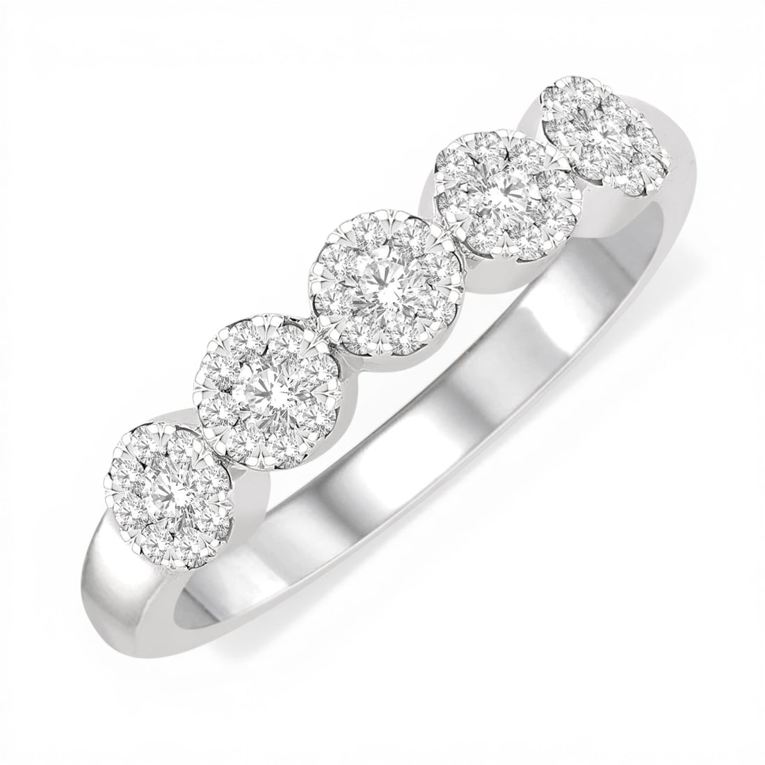0.37 ctw White Diamond Cluster 14K White Gold Band Ring: Exuding opulence and grace, this elegant Cluster band ring featuring White Diamond is crafted for the distinguished. Crafted with precision, the Cluster setting is seamlessly integrated into 2.8 grams