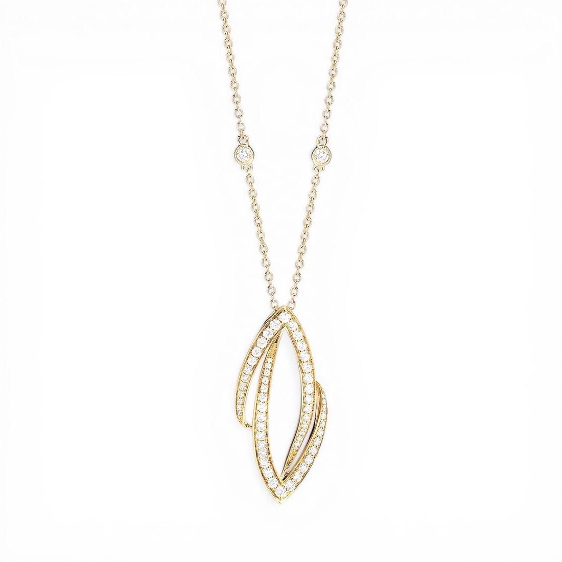 0.88 ctw Pave White Diamond Duchess Allure 18K Yellow Gold Pendant Necklace: An exquisite masterpiece of haute joaillerie, this breathtaking Duchess Allure pendant necklace featuring Natural Diamonds is a true treasure. Crafted with precision, the Pave setting is seamlessly in