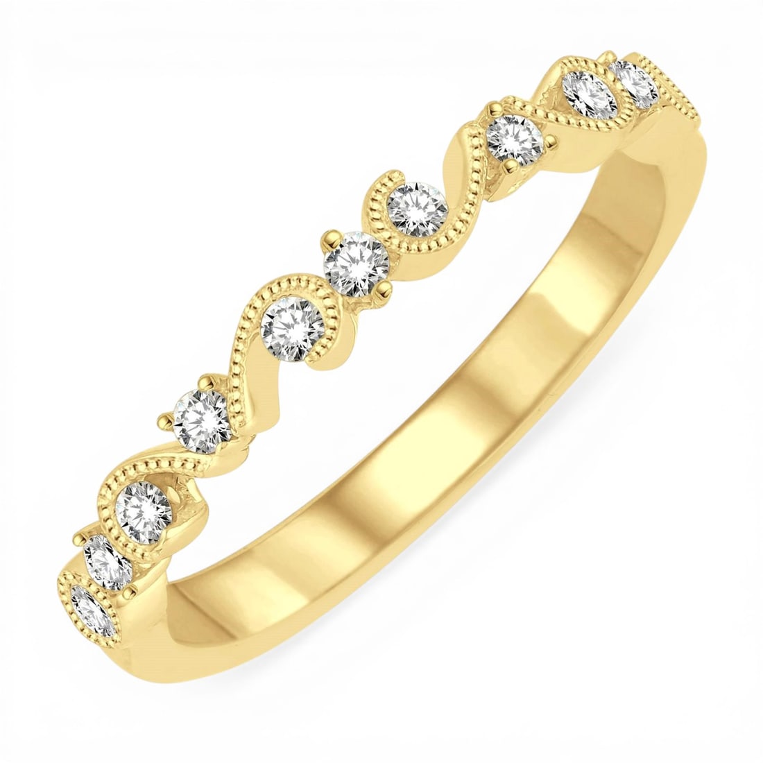 0.22 ctw White Diamond Stack Band 14K Yellow Gold Ring: Captured in a moment of brilliance, this elegant Stack Band ring featuring White Diamond speaks to the connoisseur. Securely held in a classic Band design, the ring is forged from 1.85 grams of high-p