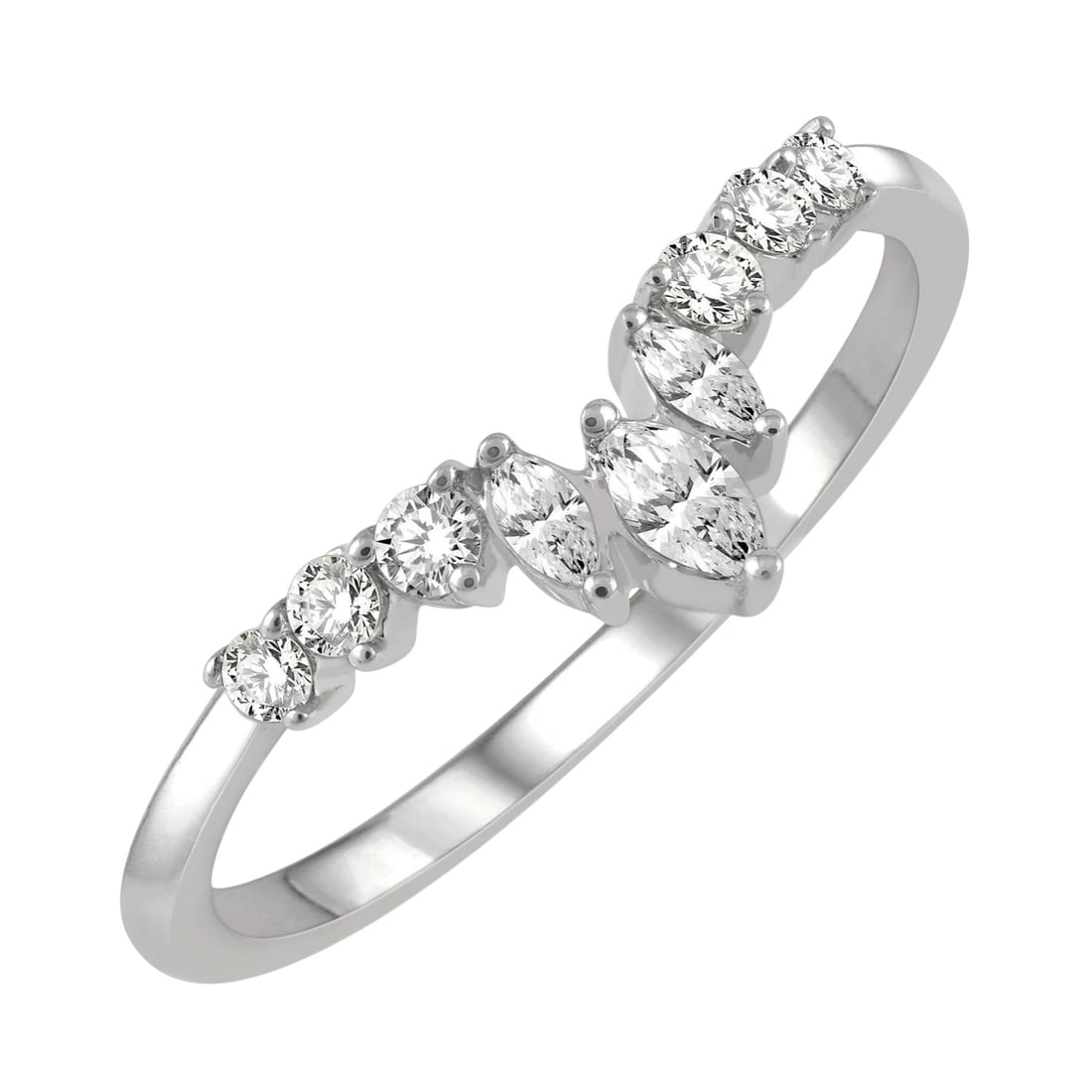 0.34 ctw Chevron Diamond 14K White Gold Ring: Epitomizing grandeur, this stunning Chevron ring featuring White Diamond stands as a beacon of refined taste. Showcasing the gems in a Cluster arrangement, the ring consists of 2.2 grams of 14K White 