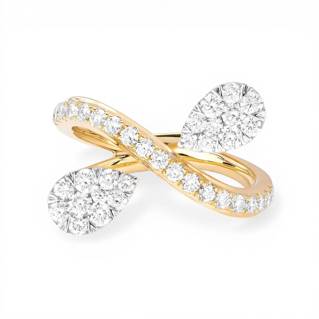 1.19 ctw Pear Diamond Toi Et Moi Cluster 18K Yellow & White Gold Ring: A vision of luxury, this magnificent Toi Et Moi Cluster ring featuring White Diamond defines sophistication. Securely held in a classic Toi et Moi design, the ring is forged from 7.2 grams of high-pol