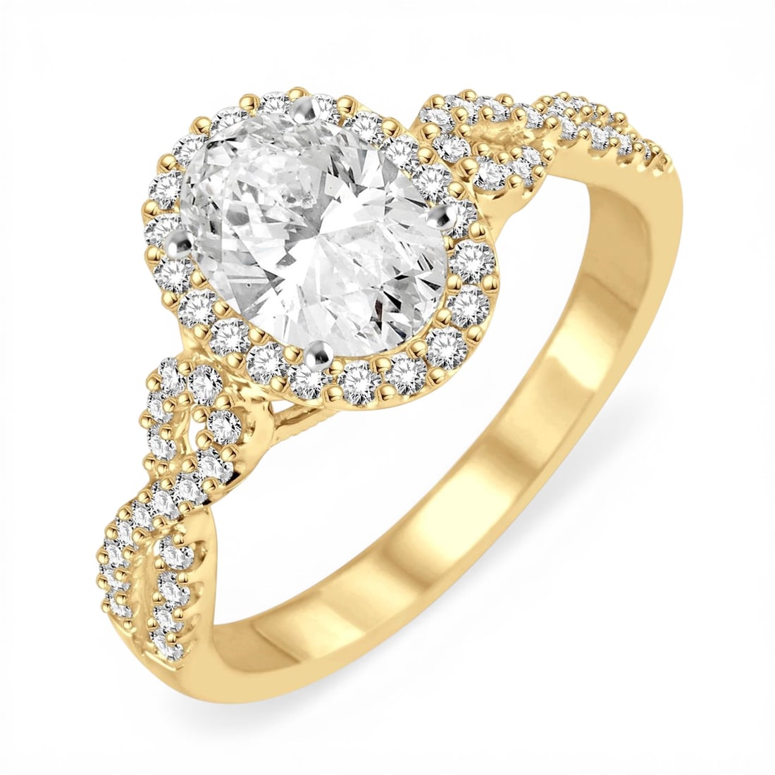 0.57 ctw Oval Diamond Halo Engagement Ring 14K Yellow & White Gold: A symphony of light and color, this exquisite Halo ring featuring Natural Diamonds embodies the pinnacle of luxury. Expertly mounted in a Halo setting, the ring is crafted in 2.4 grams of solid 14K Ye