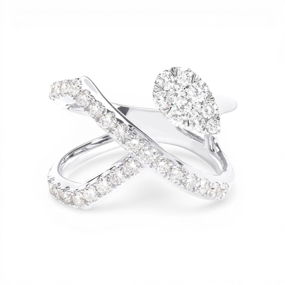 0.97 ctw Fiori Cluster Diamond 18K White Gold Ring: A vision of luxury, this stunning Fiori Cluster ring featuring White Diamond defines sophistication. Expertly mounted in a Cluster setting, the ring is crafted in 7.35 grams of solid 18K White Gold. T