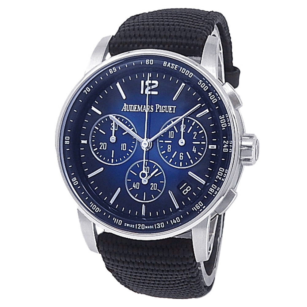 Audemars Piguet Code 11.59 26393BC 18k White Gold Smoked Blue Dial: The Audemars Piguet Code 11.59, reference 26393BC.OO.A002KB.01, represents a bold evolution in horological design. This contemporary masterpiece features an architectural case crafted from 18k white g