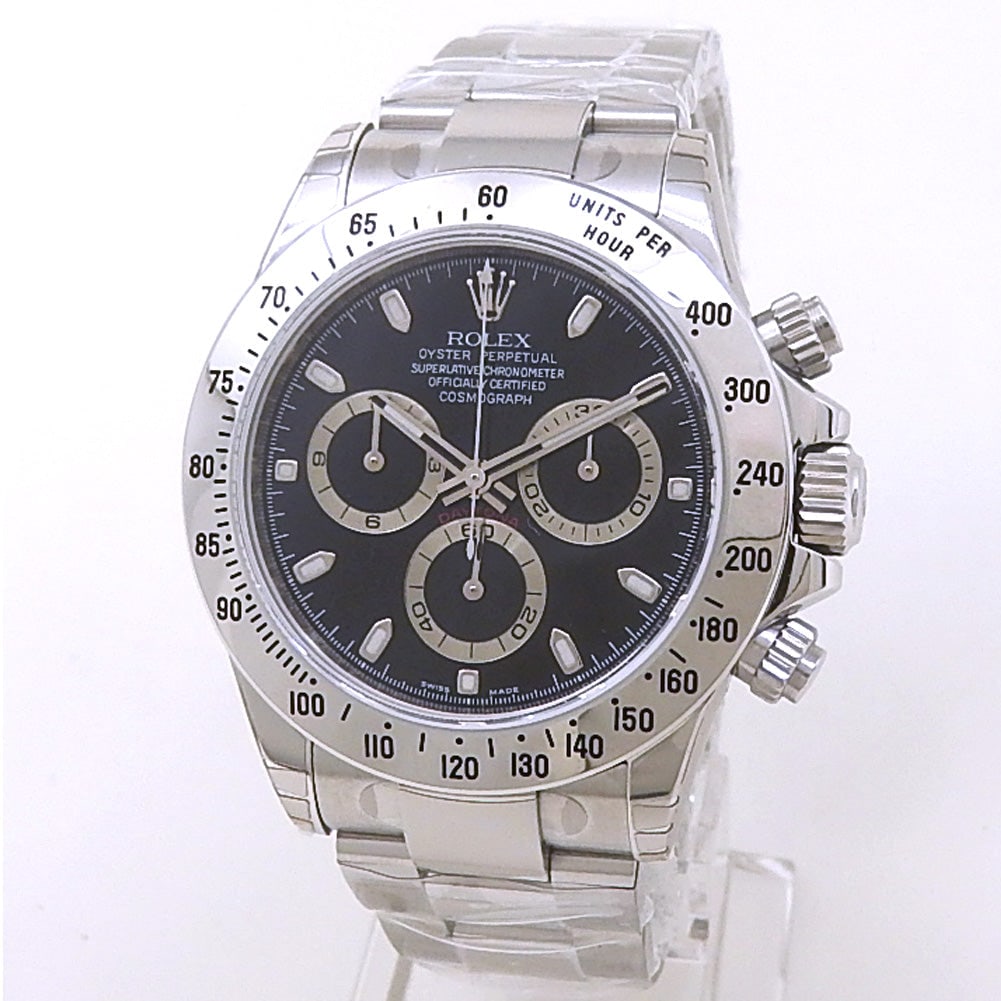Rolex Daytona 116520 Stainless Steel Black Dial: The Rolex Daytona Reference 116520 stands as a definitive icon among modern sports chronographs. This exceptional timepiece is crafted from high-grade stainless steel and features a deep black dial co