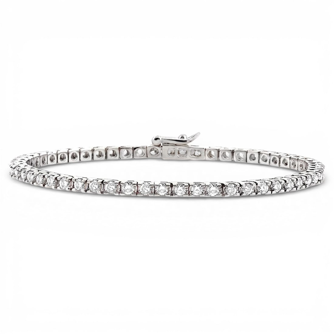 3.03 ctw Diamond 14K White Gold Tennis Bracelet: Timeless and sophisticated, this elegant Square Shape bracelet featuring White Diamond radiates enduring beauty. Securely held in a classic Tennis Bracelet design, the bracelet is forged from 11.5 gra