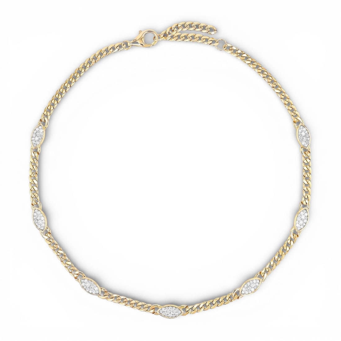 18 inch 2.49 ctw White Diamond Fiori Linq 18K Yellow & White Gold Necklace: Exuding opulence and grace, this magnificent Marquise Cluster necklace featuring White Diamonds is crafted for the distinguished. Crafted with precision, the Pave setting is seamlessly integrated into