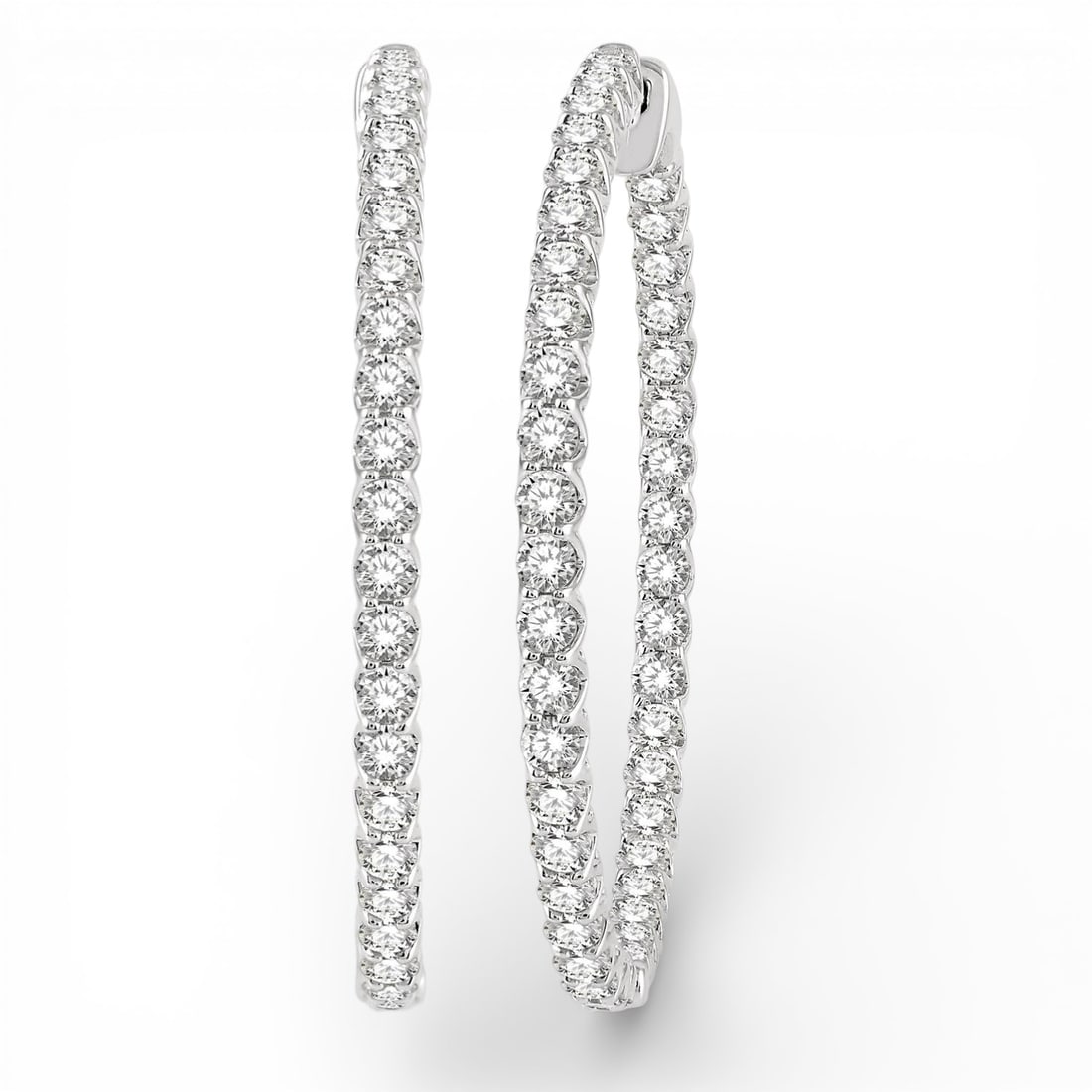 5.04 ctw Round Diamond Inside-Out 14K White Gold Hoop Earrings: Defining modern elegance, this stunning Inside-Out pair of earrings featuring White Diamond captures the essence of style. Expertly mounted in a Continuous Line setting, the earrings are crafted in 11