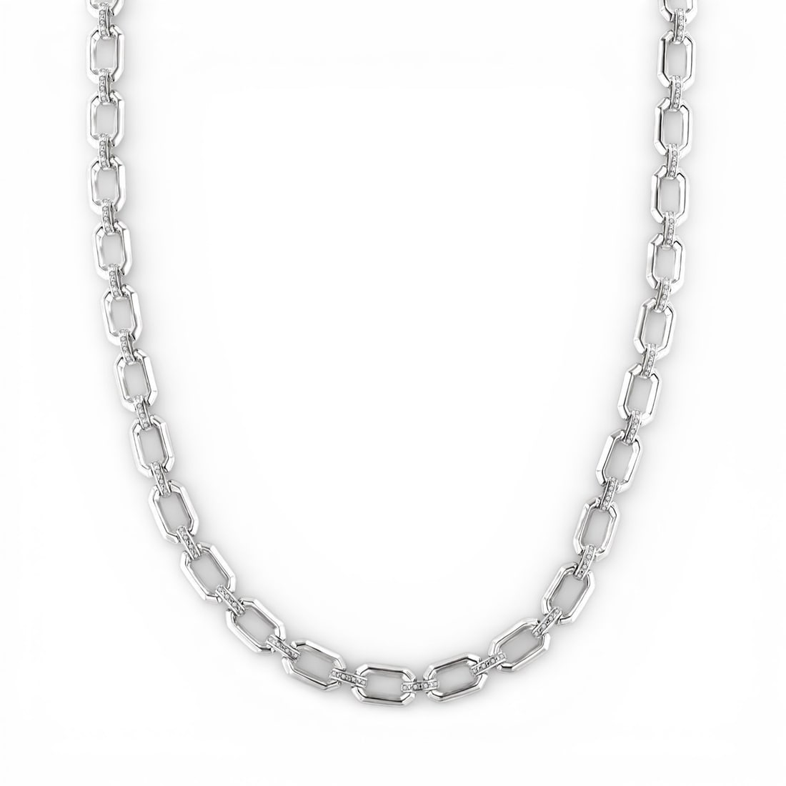 18 inch 0.25 ctw Diamond Paperclip D-Link Sterling Silver Necklace: A symphony of light and color, this stunning Paperclip D-Link necklace featuring White Diamond embodies the pinnacle of luxury. Securely held in a classic Link Chain design, the necklace is forged fro