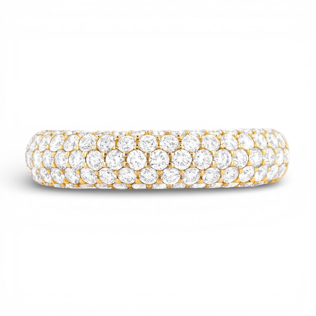 1.43 ctw Diamond 18K Yellow Gold Band Ring: Timeless and sophisticated, this elegant Duchess Pave ring featuring White Diamond radiates enduring beauty. Expertly mounted in a Pave setting, the ring is crafted in 8.0 grams of solid 18K Yellow Go