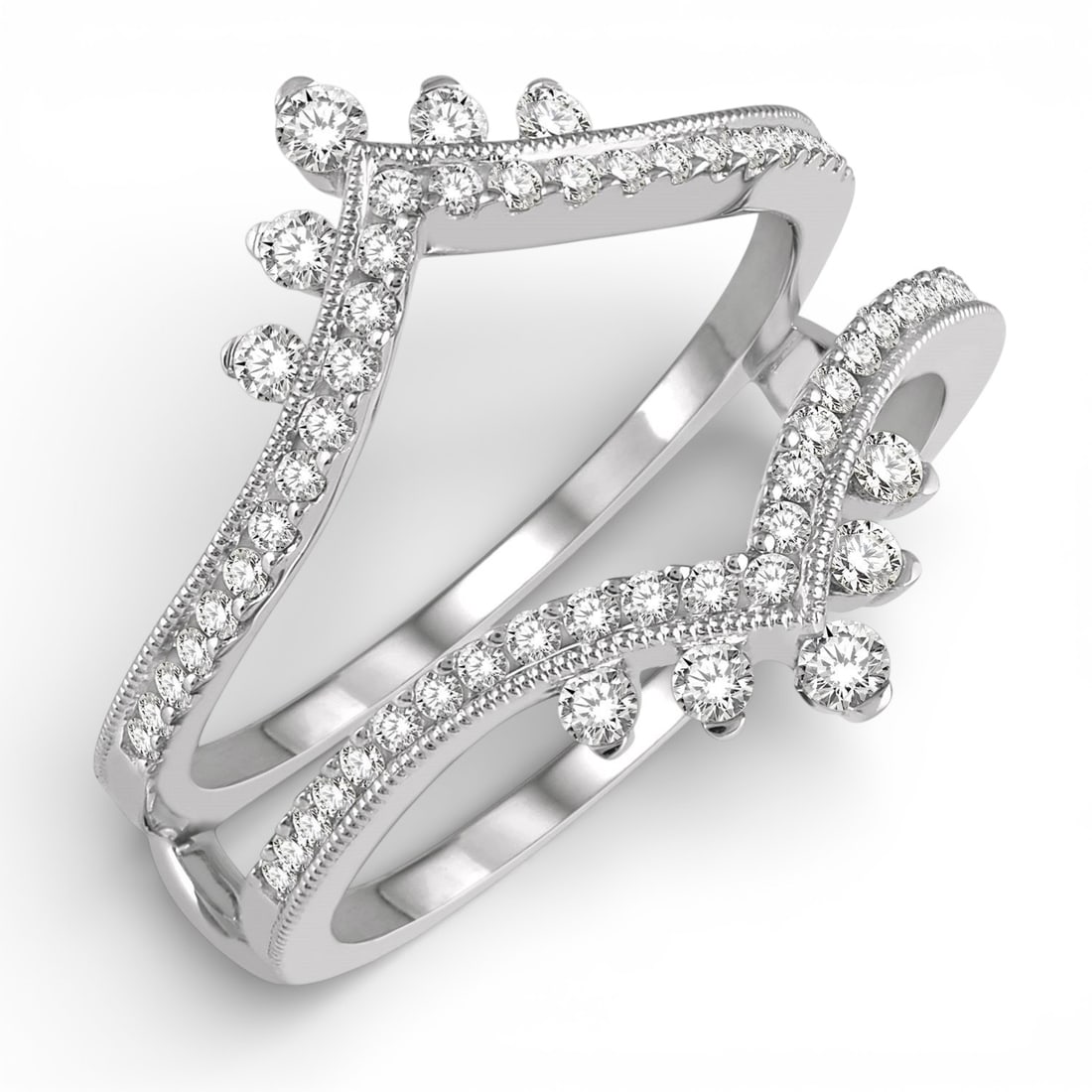 0.53 ctw Diamond 14K White Gold Insert Ring: Captured in a moment of brilliance, this magnificent Pointed Arch ring featuring White Diamond speaks to the connoisseur. Securely held in a classic Insert design, the ring is forged from 3.8 grams of