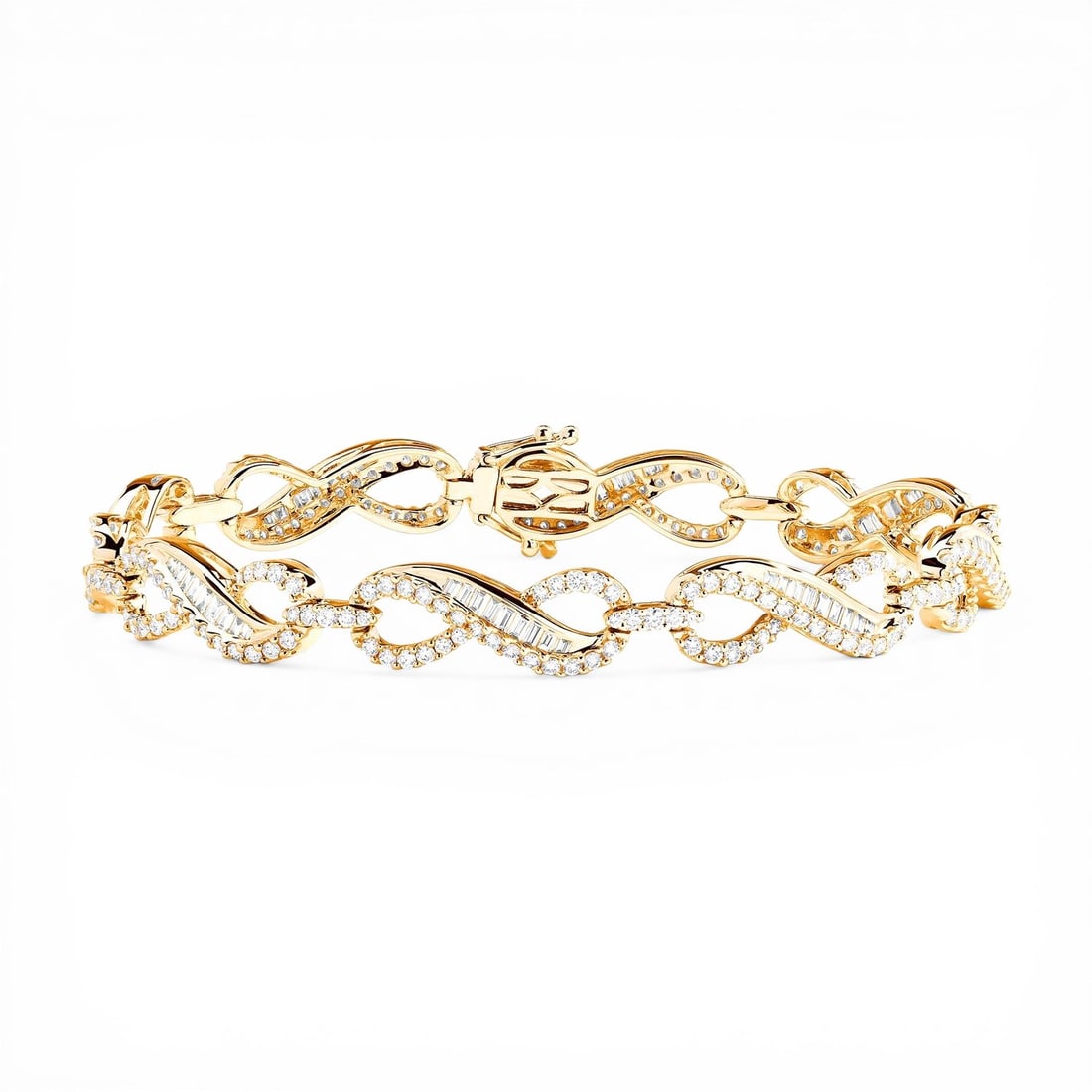 2.96 ctw Baguette & Round Diamond Infinity 18K Yellow Gold Bracelet