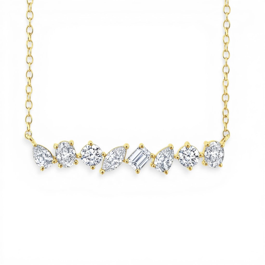 1.12 ctw Scatter Multi Cut Diamond 14k Yellow Gold Necklace: Timeless and sophisticated, this breathtaking Scatter Multi Cut Diamond Fashion necklace featuring Colorless Diamond radiates enduring beauty. The gemstones are nestled within a Bar framework, support