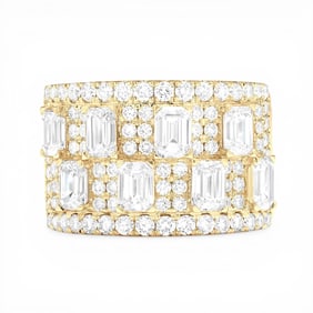 3.81 ctw Emerald Cut Diamond Duchess Wide Halfway Band 18K Yellow Gold Ring