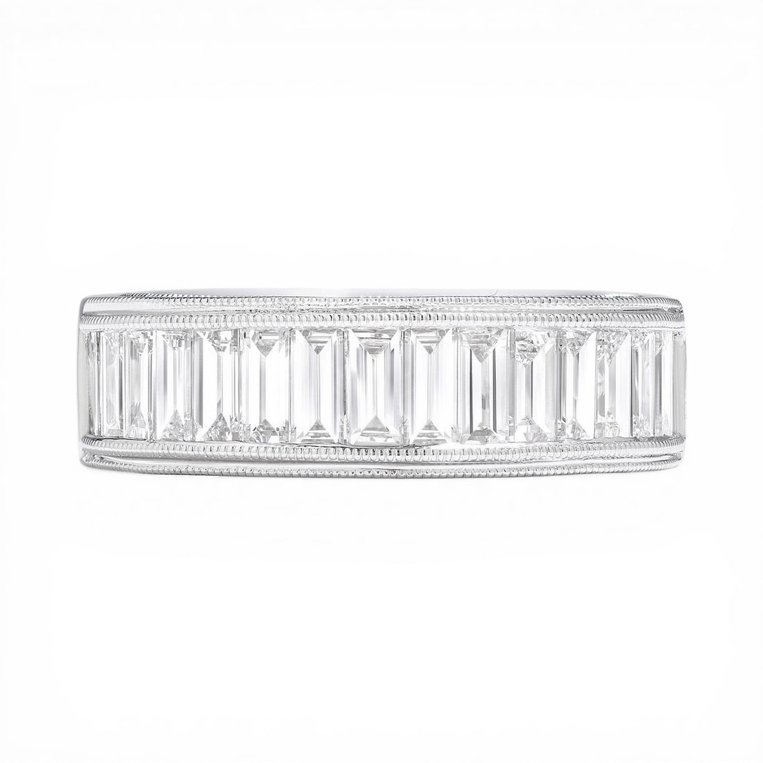 1.40 ctw Baguette Diamond Channel Set 18k White Gold Band Ring: Retail Value: $13,095 A vision of luxury, this exquisite Baguette Band ring featuring White Diamond defines sophistication. Crafted with precision, the Channel setting is seamlessly integrated into 6.